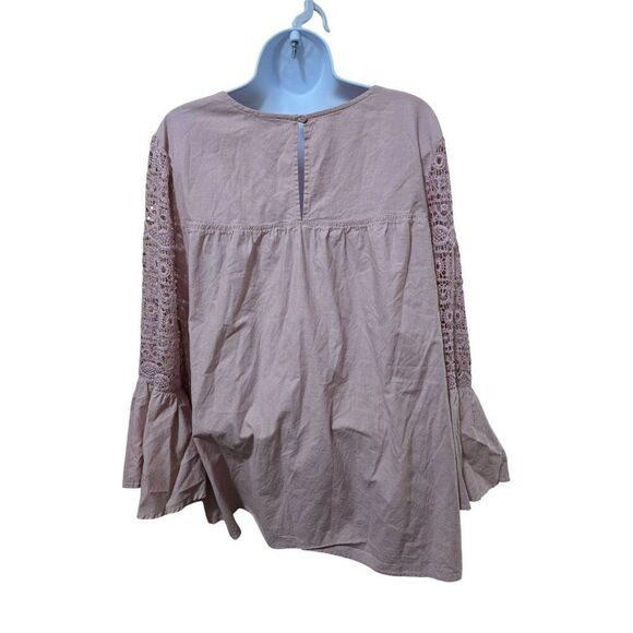 Crochet Lace Top Bell Sleeves Blush Pink fairycore cottagecore boho peasant - Picture 3 of 7